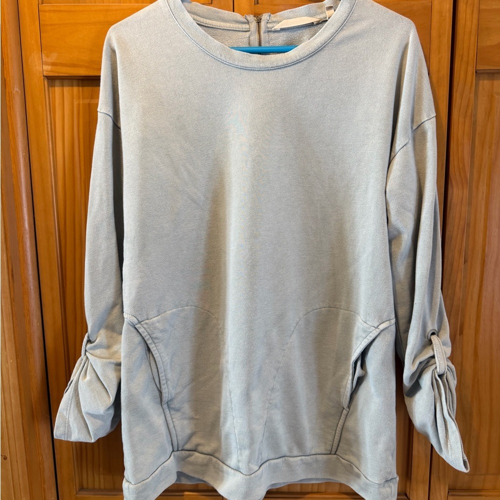 Soft Surroundings Light Gray Pullover with Drawstring Sleeve Detail